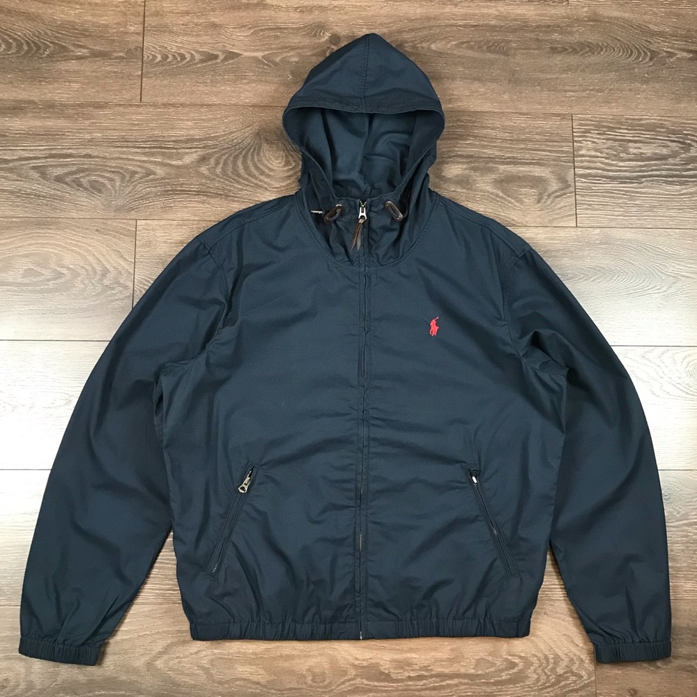 Polo Ralph Lauren Men’s Full Zip Packable Aviator Navy Hooded Jacket Size Large